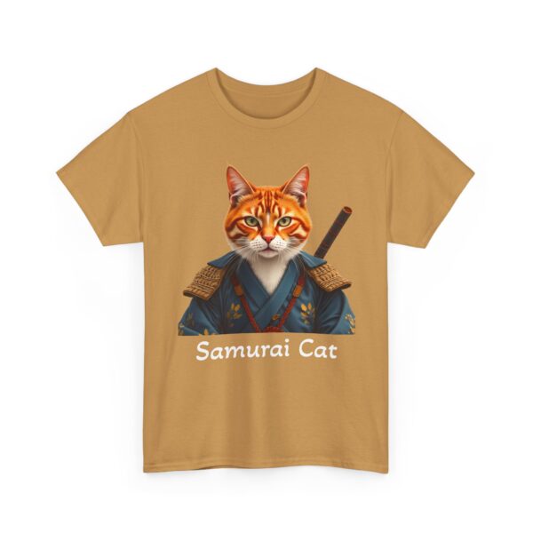 Samurai Cat T-Shirt – Fierce Orange Tabby in Traditional Armor Art Tee