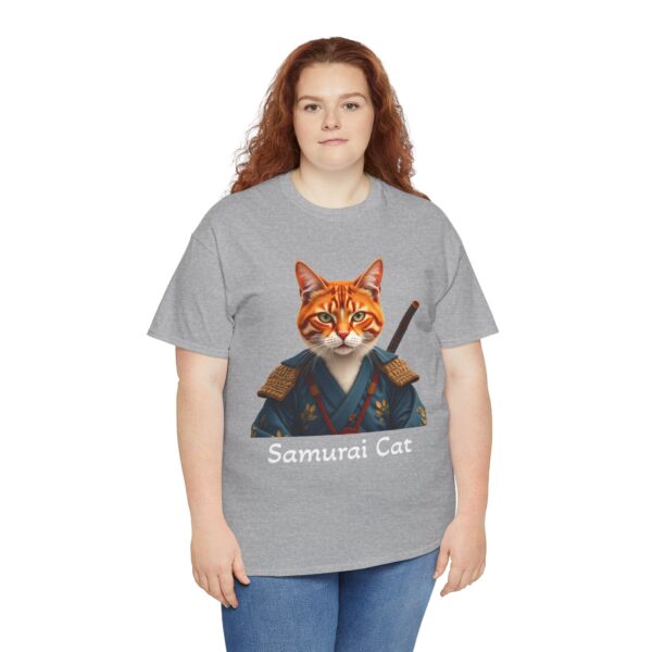 Samurai Cat T-Shirt – Fierce Orange Tabby in Traditional Armor Art Tee