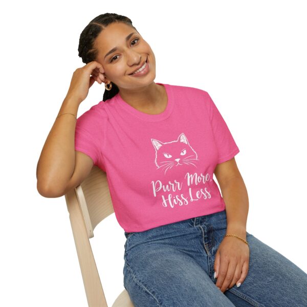 Purr More Hiss Less T-Shirt Funny Cat Lover Tee Positive Message Humorous