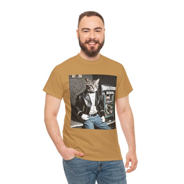 Cool 1950s Cat in Leather Jacket T-shirt – Retro Style, Fun Design - Unisex Tee