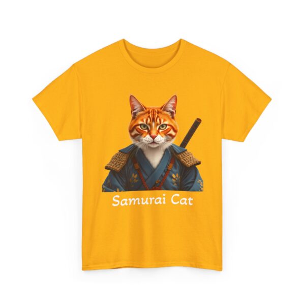 Samurai Cat T-Shirt – Fierce Orange Tabby in Traditional Armor Art Tee
