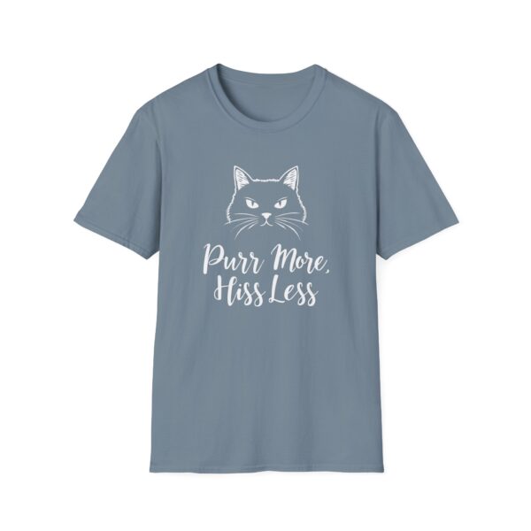 Purr More Hiss Less T-Shirt Funny Cat Lover Tee Positive Message Humorous