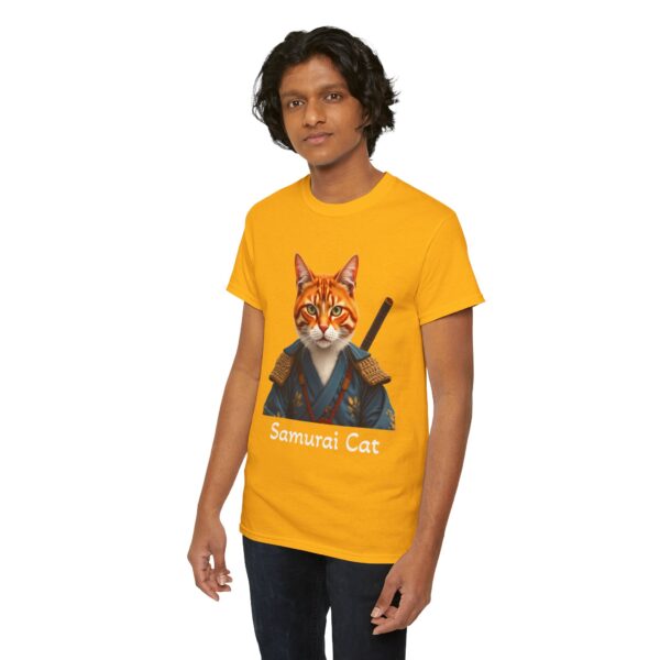 Samurai Cat T-Shirt – Fierce Orange Tabby in Traditional Armor Art Tee