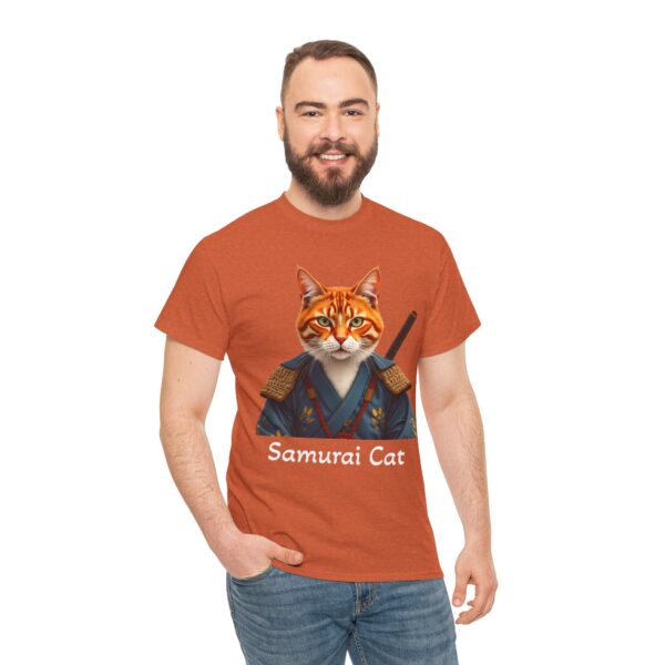 Samurai Cat T-Shirt – Fierce Orange Tabby in Traditional Armor Art Tee