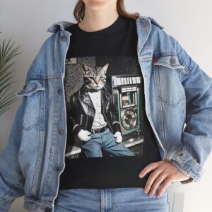 Cool 1950s Cat in Leather Jacket T-shirt – Retro Style, Fun Design - Unisex Tee