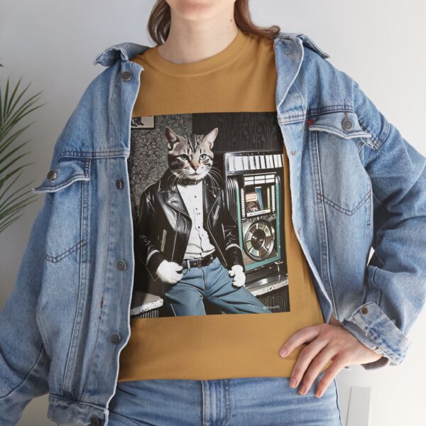 Cool 1950s Cat in Leather Jacket T-shirt – Retro Style, Fun Design - Unisex Tee