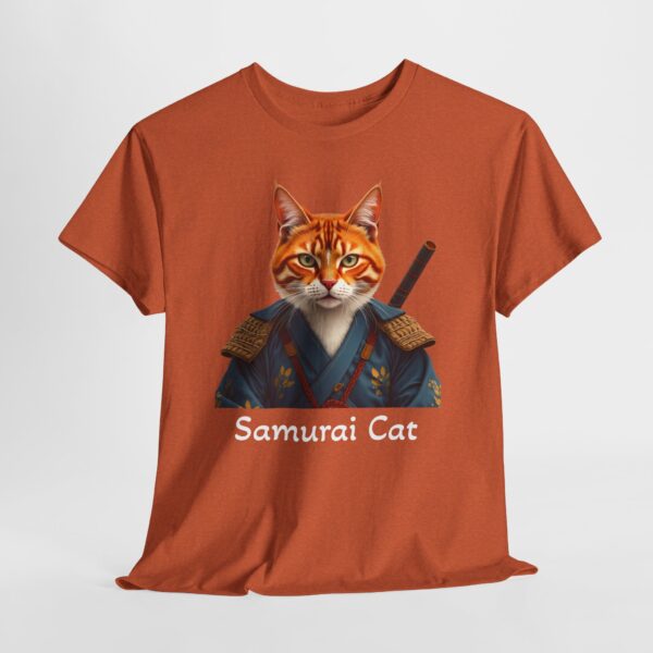 Samurai Cat T-Shirt – Fierce Orange Tabby in Traditional Armor Art Tee