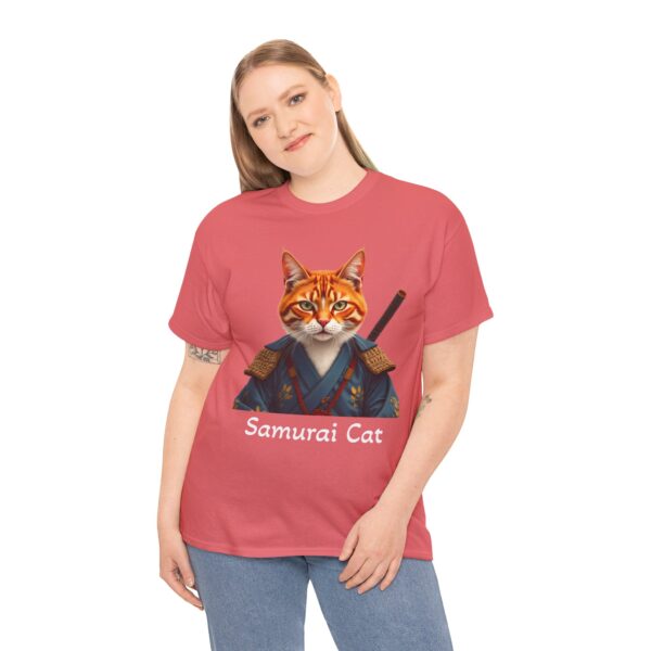 Samurai Cat T-Shirt – Fierce Orange Tabby in Traditional Armor Art Tee