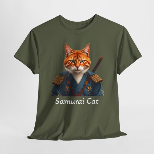 Samurai Cat T-Shirt – Fierce Orange Tabby in Traditional Armor Art Tee