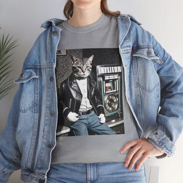 Cool 1950s Cat in Leather Jacket T-shirt – Retro Style, Fun Design - Unisex Tee