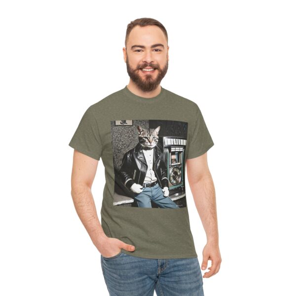 Cool 1950s Cat in Leather Jacket T-shirt – Retro Style, Fun Design - Unisex Tee