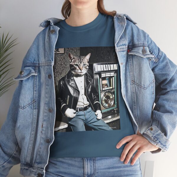 Cool 1950s Cat in Leather Jacket T-shirt – Retro Style, Fun Design - Unisex Tee
