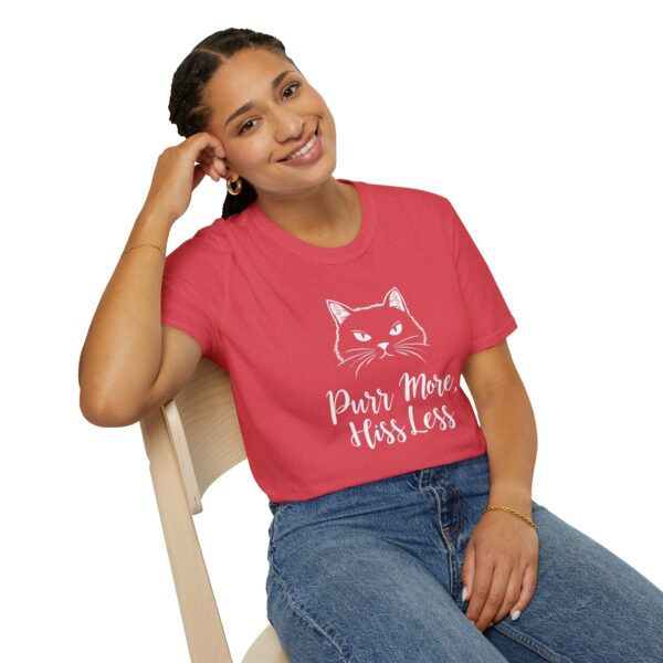 Purr More Hiss Less T-Shirt Funny Cat Lover Tee Positive Message Humorous