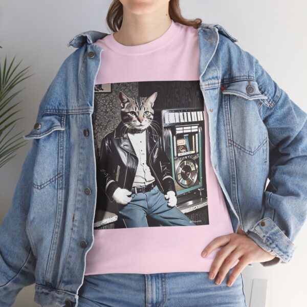 Cool 1950s Cat in Leather Jacket T-shirt – Retro Style, Fun Design - Unisex Tee