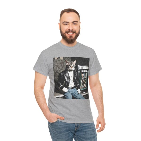 Cool 1950s Cat in Leather Jacket T-shirt – Retro Style, Fun Design - Unisex Tee