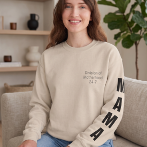 20260421193055-1f13db89-ddd7-6d1e-afb4-ce81cd97ddb6.png Minimalist MAMA Sleeve Print Sweatshirt | Division of Motherhood Crewneck