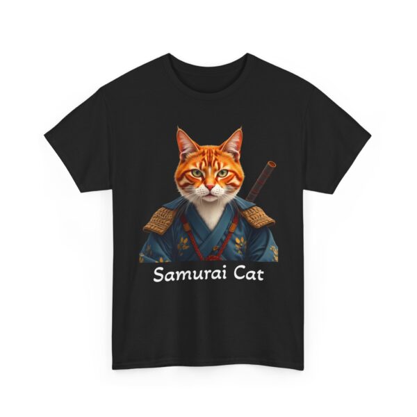 Samurai Cat T-Shirt – Fierce Orange Tabby in Traditional Armor Art Tee
