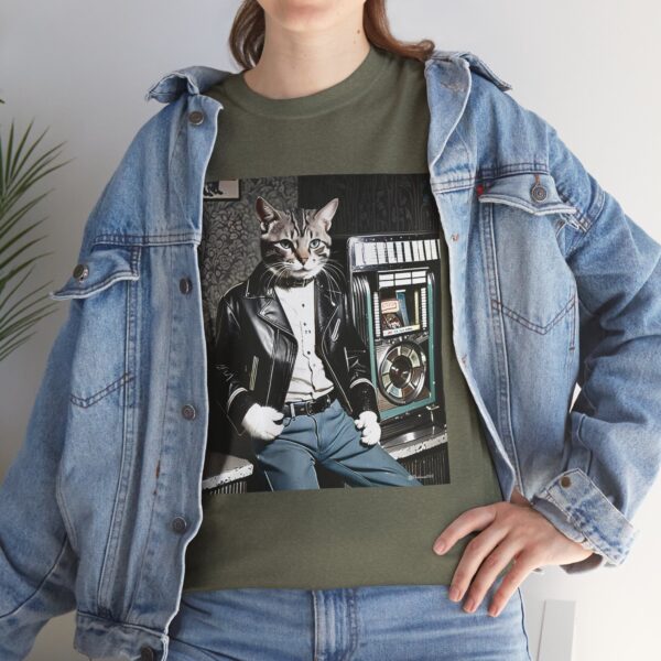 Cool 1950s Cat in Leather Jacket T-shirt – Retro Style, Fun Design - Unisex Tee