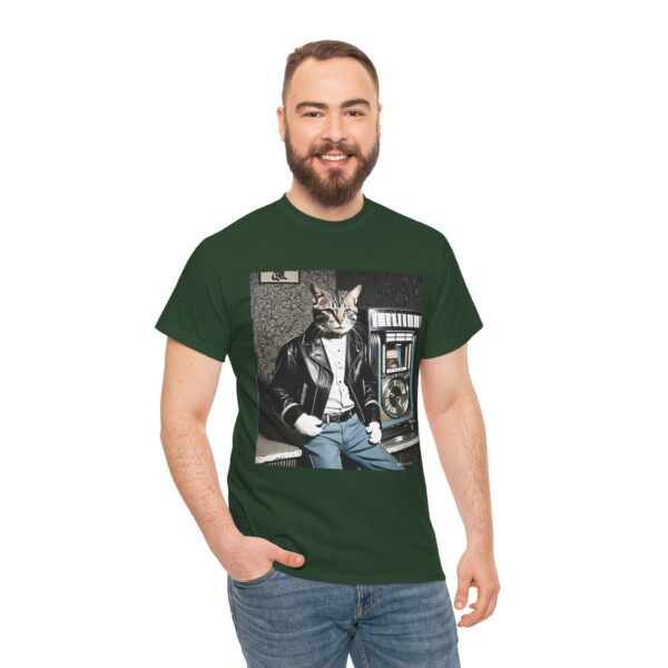 Cool 1950s Cat in Leather Jacket T-shirt – Retro Style, Fun Design - Unisex Tee