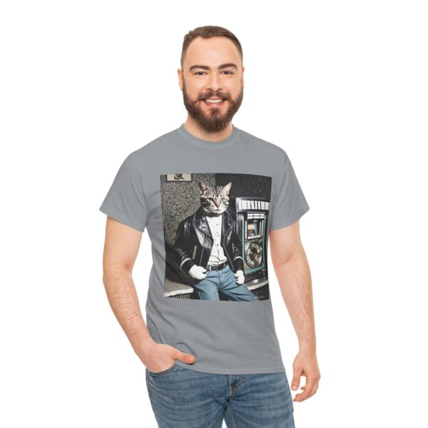 Cool 1950s Cat in Leather Jacket T-shirt – Retro Style, Fun Design - Unisex Tee