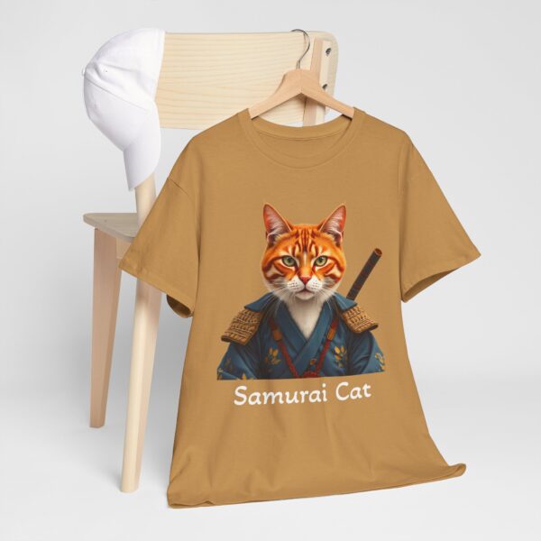 Samurai Cat T-Shirt – Fierce Orange Tabby in Traditional Armor Art Tee