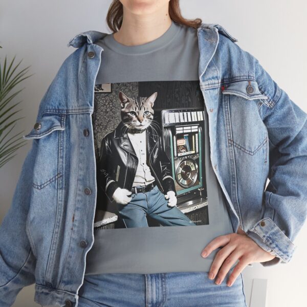Cool 1950s Cat in Leather Jacket T-shirt – Retro Style, Fun Design - Unisex Tee