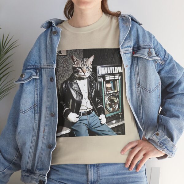 Cool 1950s Cat in Leather Jacket T-shirt – Retro Style, Fun Design - Unisex Tee