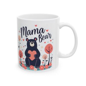 Mama Bear Mug , Cute Mother’s Day Mug, Gift for Mom, Heart, Floral Design