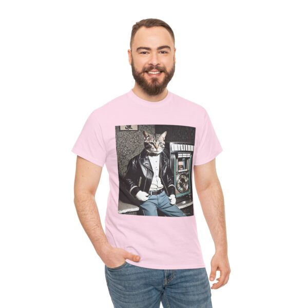 Cool 1950s Cat in Leather Jacket T-shirt – Retro Style, Fun Design - Unisex Tee