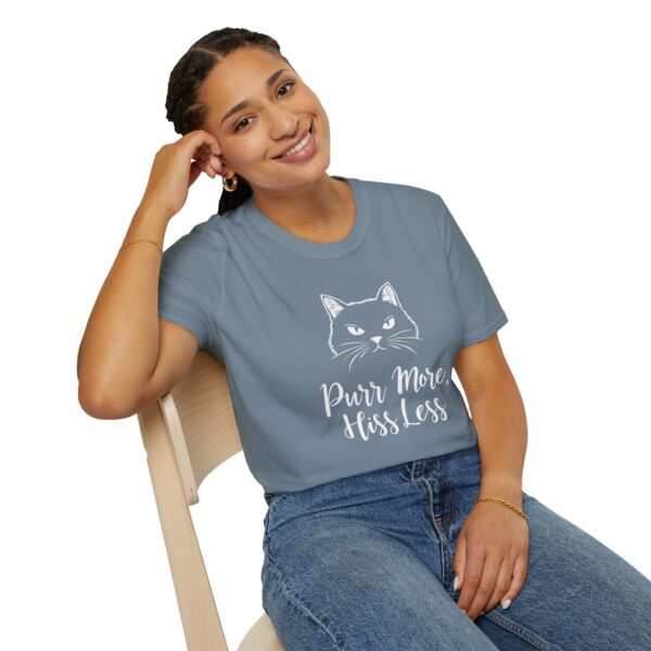 Purr More Hiss Less T-Shirt Funny Cat Lover Tee Positive Message Humorous